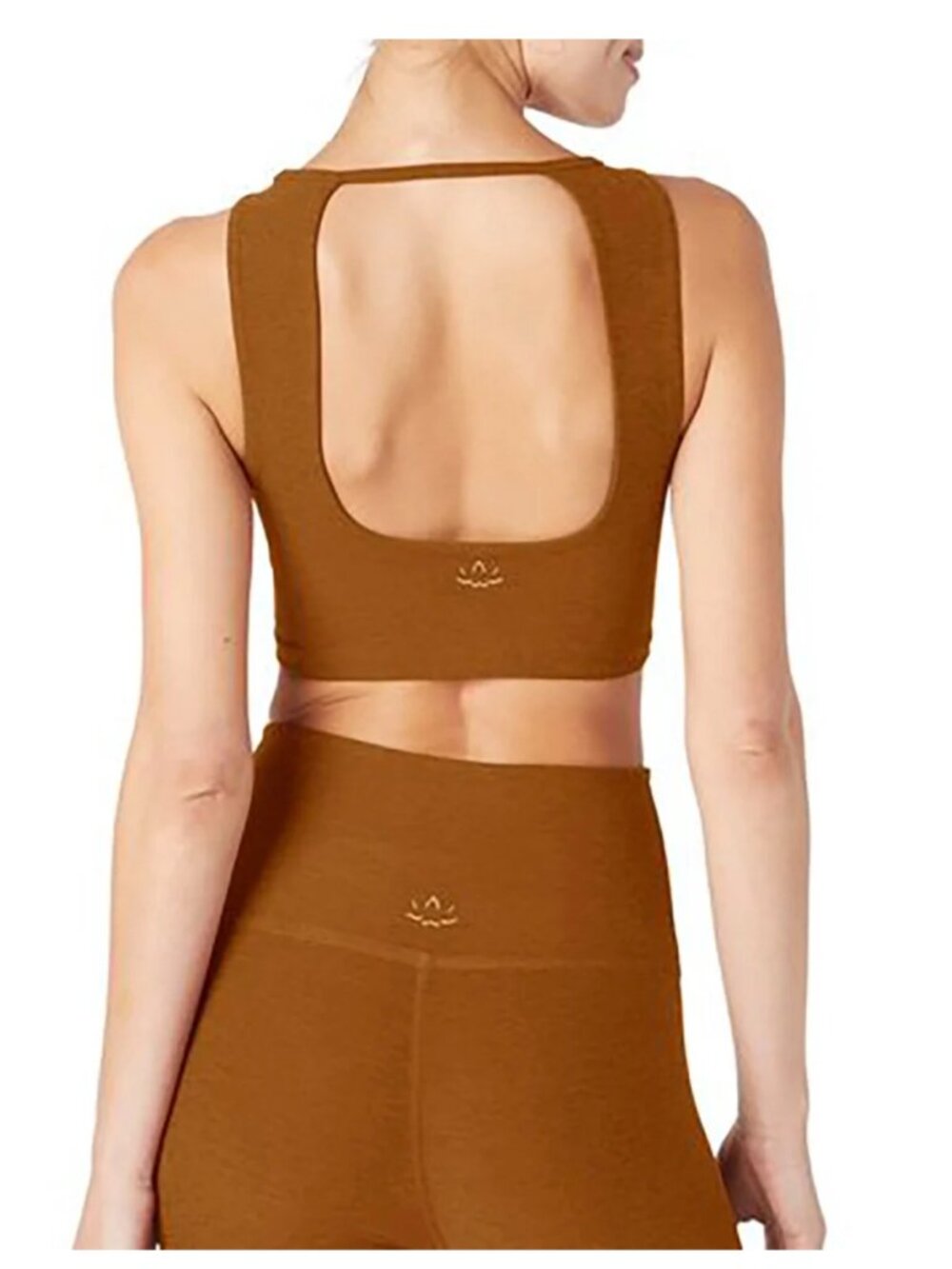 Beyond Yoga set sport bra & high rise ankle leggings in Clove brown size M